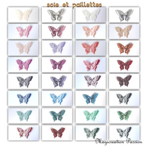 ailes papillons doubles, soie et transparent blanc ou noir pailleté argenté, 5 cm, plusieurs coloris, création bijou, carterie, scrapbooking image 1