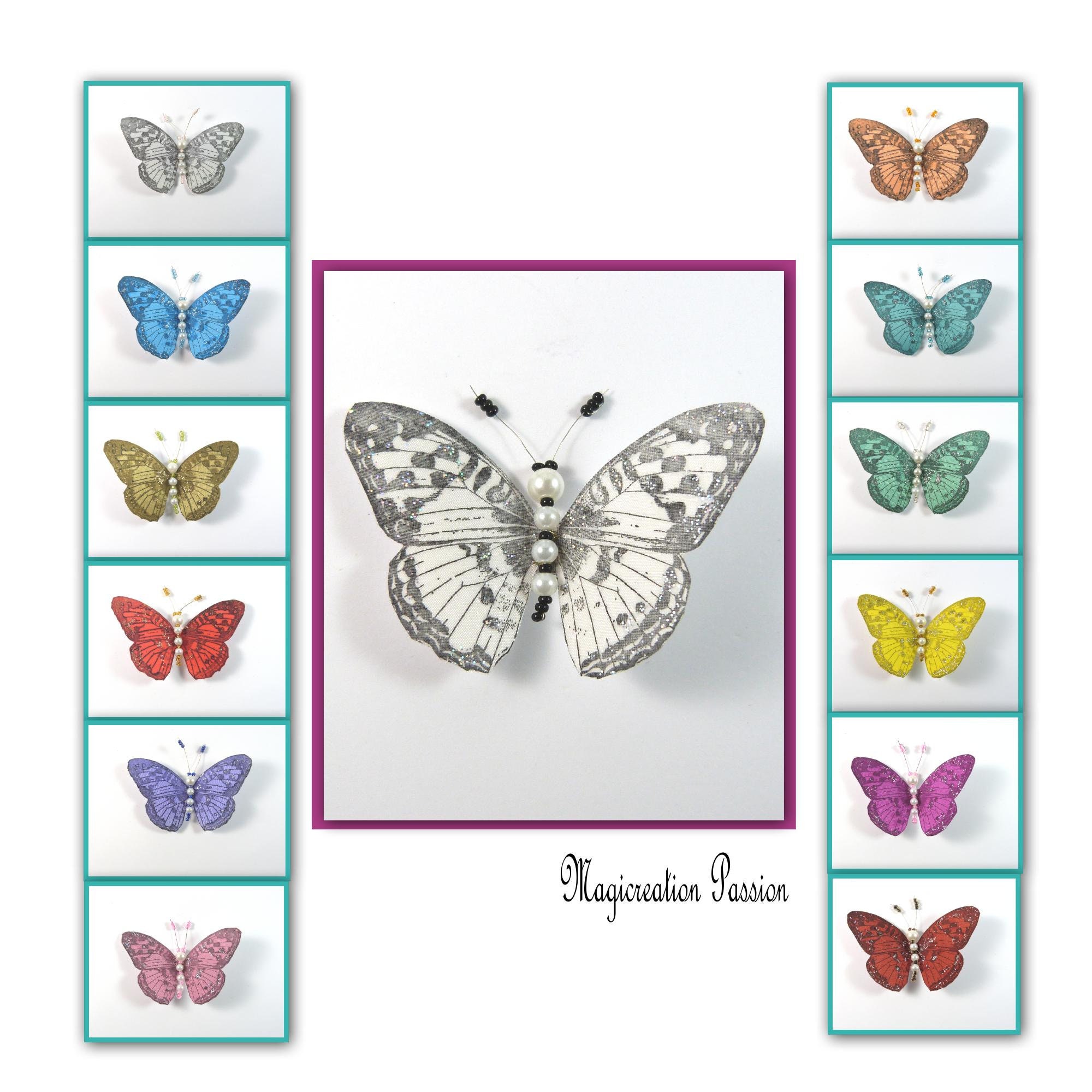 Nouveaux Coloris Magnet Papillon Soie 7.5 cm + 1 Aimant, Corps Perles, Plusieurs Coloris, Décor Roma