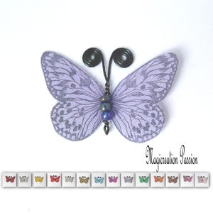papillon soie et perles 5 cm, antennes métal argenté, doré ou noir , "Apolline", Home déco, scrap, création bijoux, décor floral, carterie
