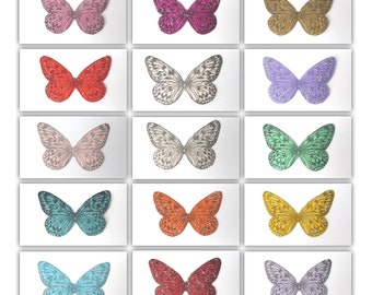 ailes papillon soie sur polyphane 5 cm, texture rigide, avec ou sans paillettes, modèle "Apolline", plusieurs coloris au choix