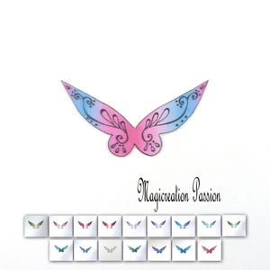 ailes fée transparentes 6 cm dégradés de couleurs motifs arabesques pailletées ou vernies  pour figurines fées, bébés fimo, petites poupées