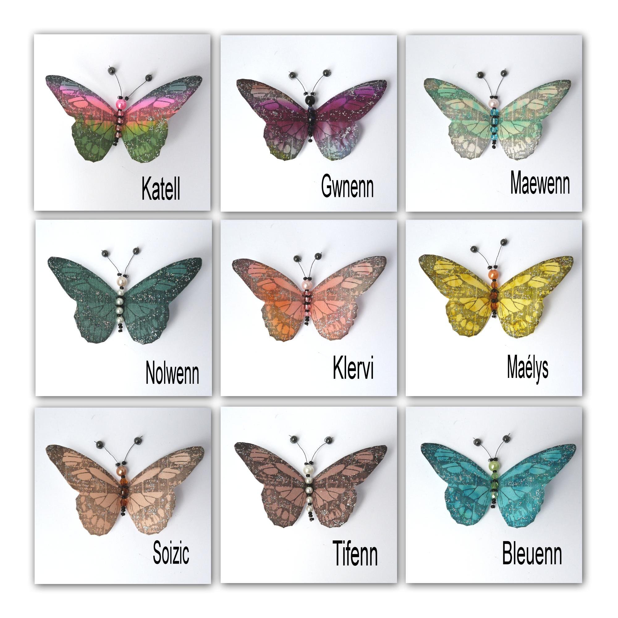 Magnets Papillons 8.5 cm, Soie et Perles Antennes Aimantées + 3 Aimants, Décoration Romantique Mural