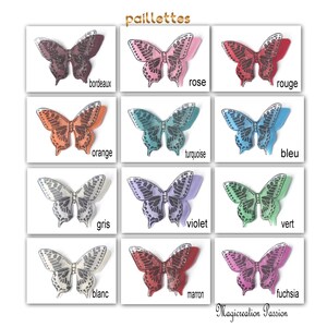 ailes papillons doubles, soie et transparent blanc ou noir pailleté argenté, 5 cm, plusieurs coloris, création bijou, carterie, scrapbooking image 6