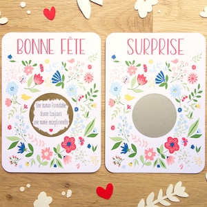 Carte à gratter personnalisable / Annonce grossesse / Annonce mariage / Demande en mariage / Fête des mères / Pacs / Bon pour / Fleurs