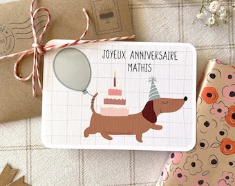 Carte à gratter personnalisable / Carte cadeau anniversaire / Bon pour / Annonce grossesse / Demande en mariage / Pacs / Chien Ballon