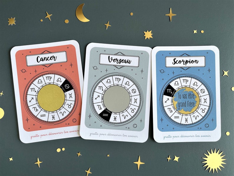 Carte à gratter personnalisable / Annonce grossesse / Annonce mariage / Demande en mariage / pacs / astrologie / horoscope image 1