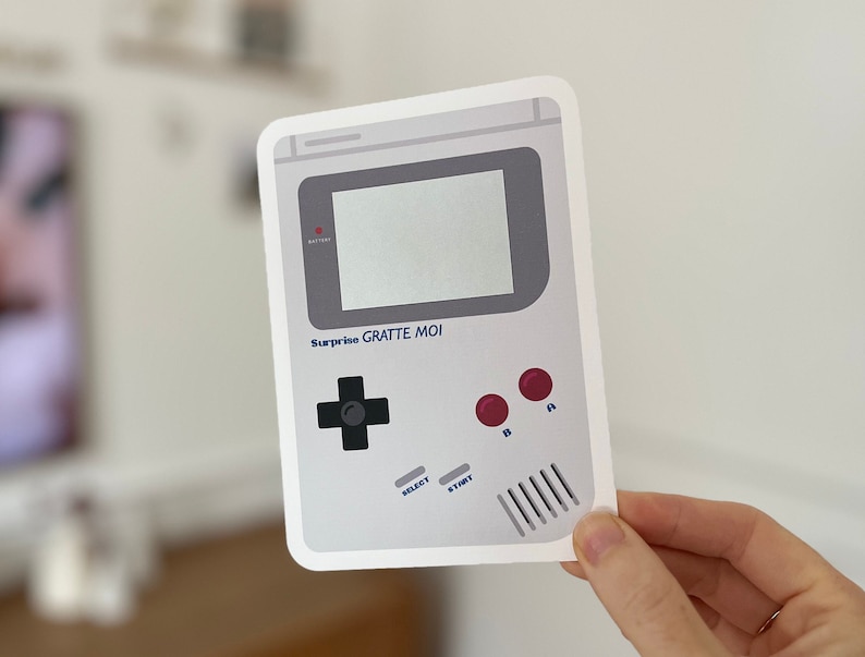 Carte à gratter personnalisable / Annonce grossesse / Annonce mariage / Demande en mariage / Pacs / Bon pour / Cadeau de noël / Game boy Argentée