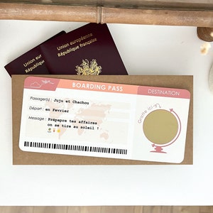 Carte à gratter billet d'avion personnalisable / Carte d'embarquement / Boarding pass Rose