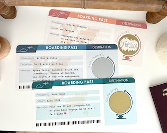 Carte à gratter billet d'avion personnalisable / Carte d'embarquement / Boarding pass