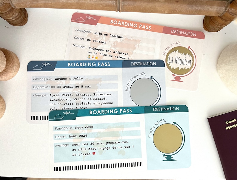 Carte à gratter billet d'avion personnalisable / Carte d'embarquement / Boarding pass image 1