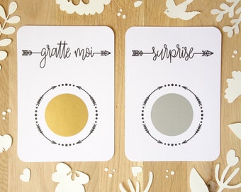 Customizable scratch card / Pregnancy announcement / Marriage announcement / Marriage proposal / PACS / Good for / Fleches