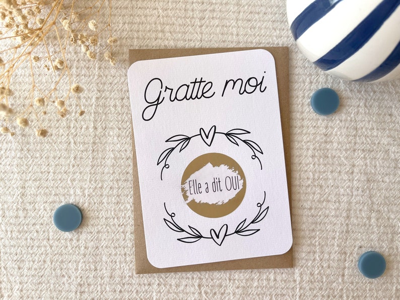 Carte à gratter personnalisable / Annonce grossesse / Annonce mariage / Demande en mariage / Pacs / Bon pour / Couronne coeur Gratte moi