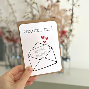 Carte à gratter personnalisable / Annonce grossesse / Annonce mariage / Demande en mariage / Pacs / Bon pour / Enveloppe Gratte moi