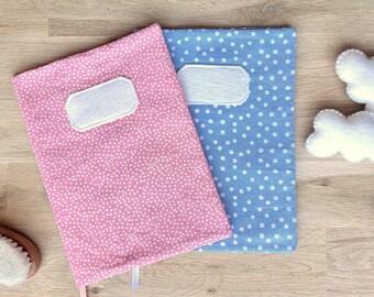 Protège carnet de santé personnalisable  / Motif bleu ou rose à pois blanc / carnet de santé avec prénom