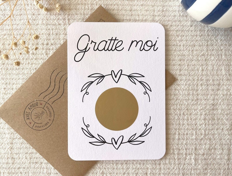 Carte à gratter personnalisable / Annonce grossesse / Annonce mariage / Demande en mariage / Pacs / Bon pour / Couronne coeur image 1