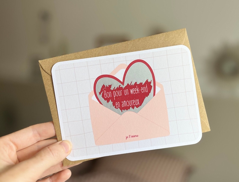 Customizable scratch card / Pregnancy announcement / Wedding announcement / Marriage proposal / Civil partnership / Voucher for / Envelope heart Je t'aime