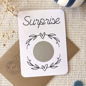 Carte à gratter personnalisable / Annonce grossesse / Annonce mariage / Demande en mariage / Pacs / Bon pour / Couronne coeur Surprise