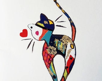 Carte à envoyer ou à encadrer réalisée à partir de mon tableau original acrylique sur toile "love cat" (tableau original non disponible)