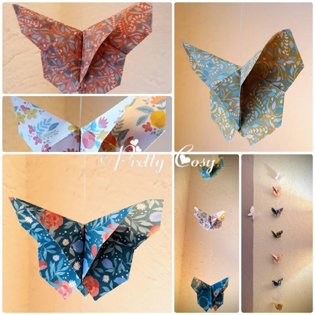 Guirlande de Papillons en Origami Aux Motifs Fleuris