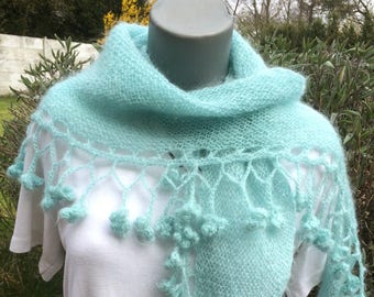 Hand Knitted scarf, Shawl, Wrap, Shawlette scarf "Dicentra Glacier"
