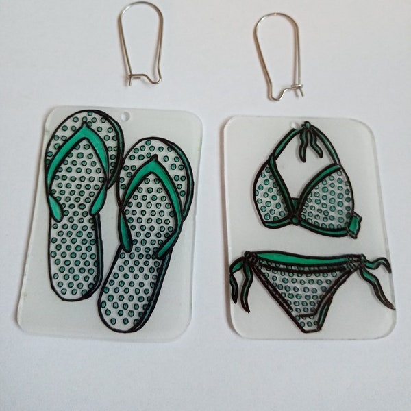 boucles d'oreilles maillot/tong turquoises