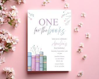 One for the Books Geburtstagseinladung | Erster Geburtstag Buch Thema Einladen | Druckbare Einladungskarte zur Geburtstagsfeier | Digitaler Download