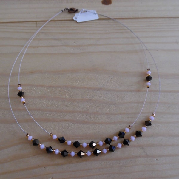 Collier ras de cou, cristal de swarovski, marron, rose, 2 rangs, unique, bijou femme, bijou pour elle