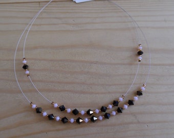 Collier ras de cou, cristal de swarovski, marron, rose, 2 rangs, unique, bijou femme, bijou pour elle