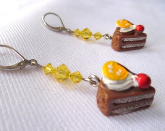 Boucles d'oreilles dormeuses, gourmandes, cristal de swarovski, marron et jaune, acier inoxydable, bijou femmes, unique, fait à la main