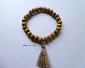 Bracelet tibétain Mala homme, perles en bois de cyprès, le 27 perles, pompon, acier inoxydable, bijou homme, fait main, unique.