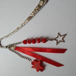 Celestial bookmarks, glass beads, stars, satin ribbon, red, silver, book accessories, unique gift. image 7