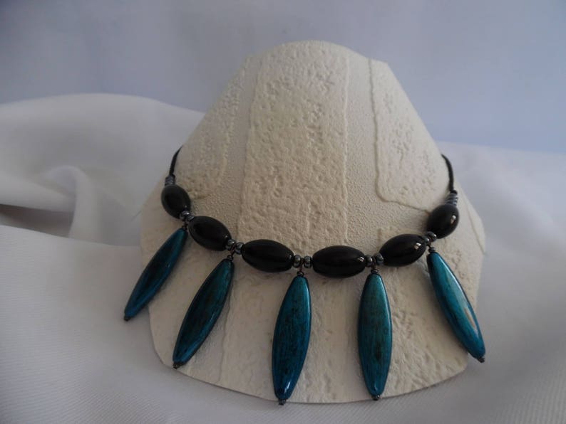 accessory silk thread unique Denim Blue resin black gift for her. women jewelry Necklace beads glass