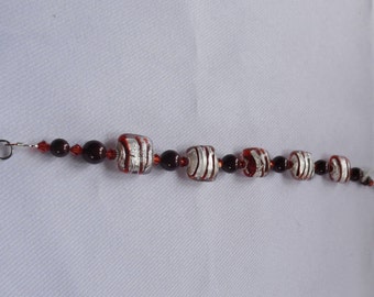Bracelet de perles, verre indien, cristal de swarovski, marron, orange, bracelet raffiné, cadeau femmes, fait main, cadeau unique.