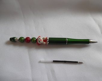 Stylo bille encre, stylo de perles, poupée de porcelaine, perles magique, rouge, vert, cadeau unique, rétractable, rechargeable.