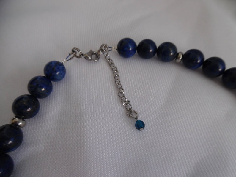 women jewelry silver blue Short necklace gemstones lapis lazuli unique gift for her stainless steel