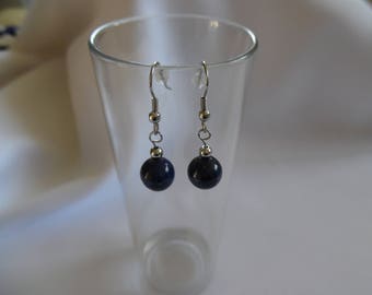 Boucles d'oreille courtes , lapis lazuli, pierres de gemmes, bleu nuit, acier inoxydable, bijou femmes, accessoire, modèle unique, fait main