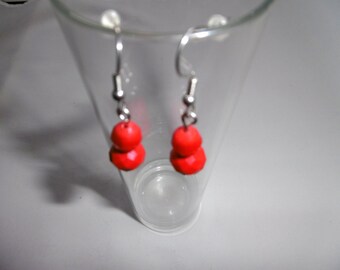 Boucles d'oreilles en acier inoxydable, boucles de noël, verre de bohème, rouge, argent, bijou femmes, fait main, pièce unique