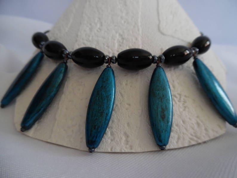 accessory silk thread unique Denim Blue resin black gift for her. women jewelry Necklace beads glass