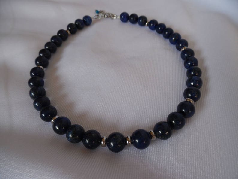 women jewelry silver blue Short necklace gemstones lapis lazuli unique gift for her stainless steel