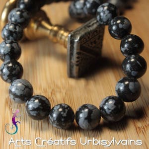 Lot of 10 round beads in natural &quot;snowflake&quot; obsidian 6mm