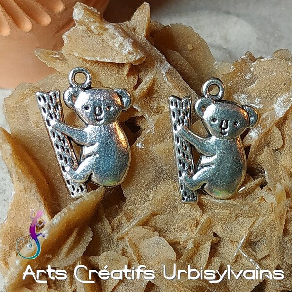 Lot de 2 breloques koala en métal argenté antique 20x14mm