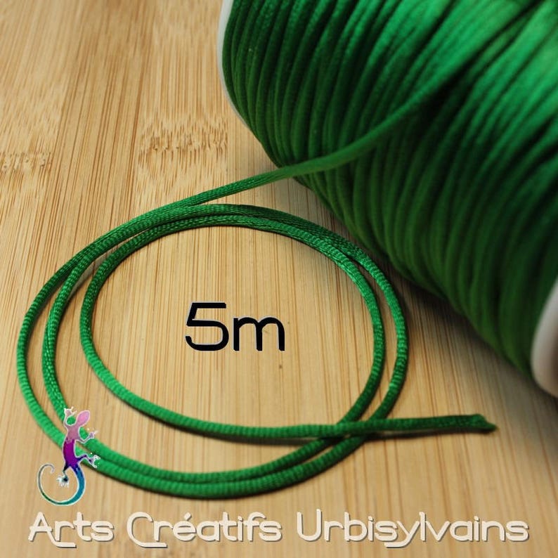 Lot de 5m de cordon queue de rat nylon vert pour collier, macramé, noeuds, tresses image 1