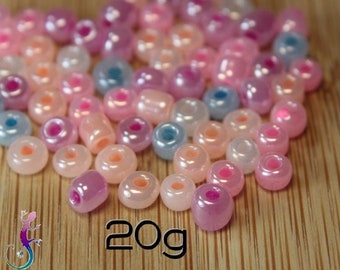 Lot de 20g de perles de rocaille en verre couleur "layette" 4mm