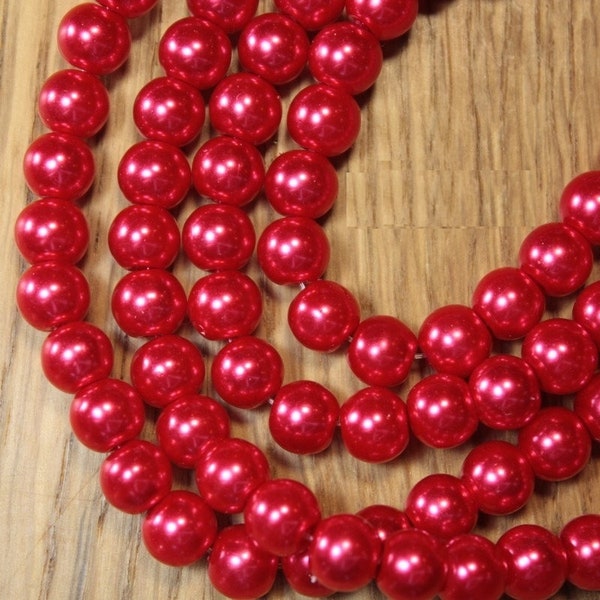 Lot de 30 perles rondes en verre style renaissance rouge 8mm