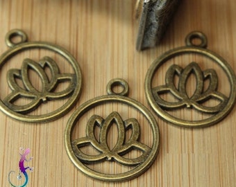 Set of 4 bronze metal lotus flower pendants 24x20mm