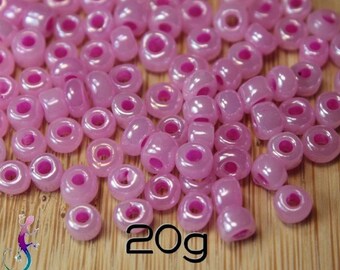 Set of 20g glass rock beads dark pink color 4mm