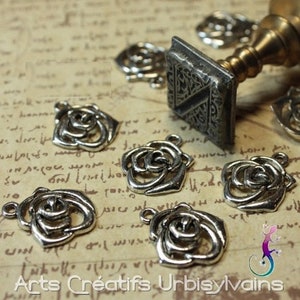 Set of 6 flower charms in antique silver metal 16x19mm