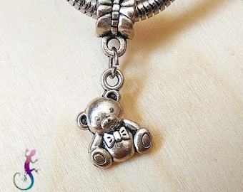 Bail and teddy bear pendant in antique silver metal for European bracelet or necklace