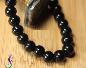 Set of 30 glossy black glass beads 6mm