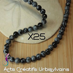 Lot of 25 round beads in natural &quot;snowflake&quot; obsidian 4mm